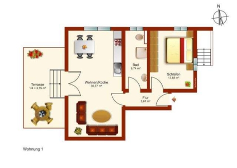 TOP! 2 Zimmer Wohnung im EG eines kernsanierten Wohn- und Geschäftshaus in Peißenberg, 82380 Peißenberg, Terrassenwohnung